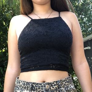Black floral lace crop top